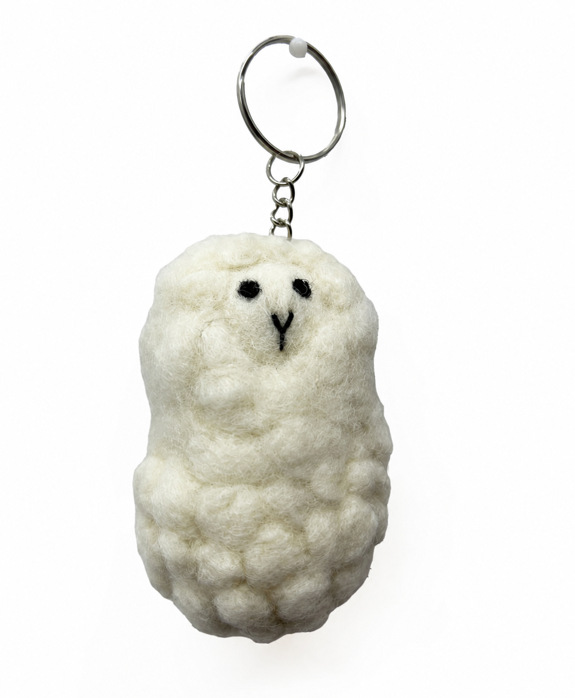 Cream felt sheep keychain, front; source-faithful restored detail