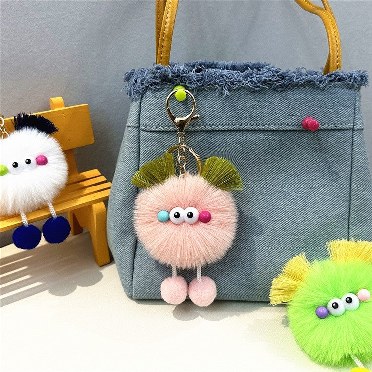 Pom-pom character bag charm — Peach Pink (central charm)