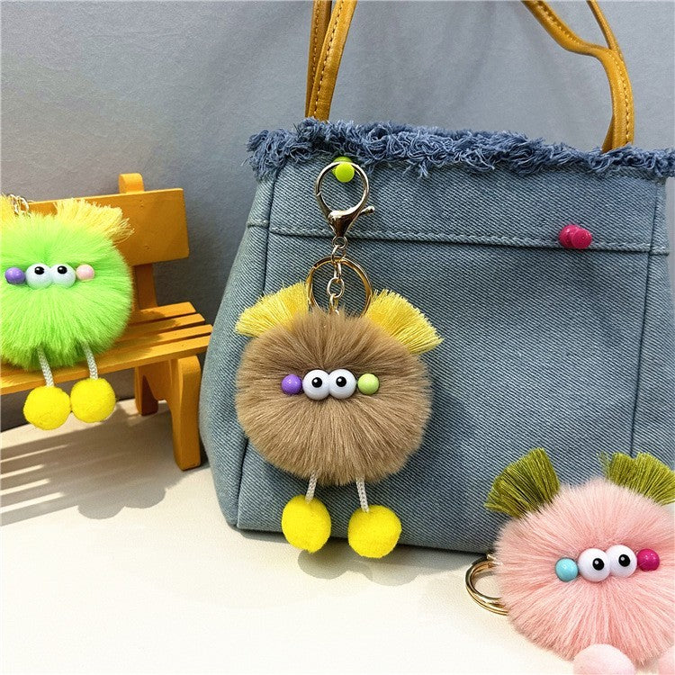 Pom-pom character bag charm — Tan (central charm)