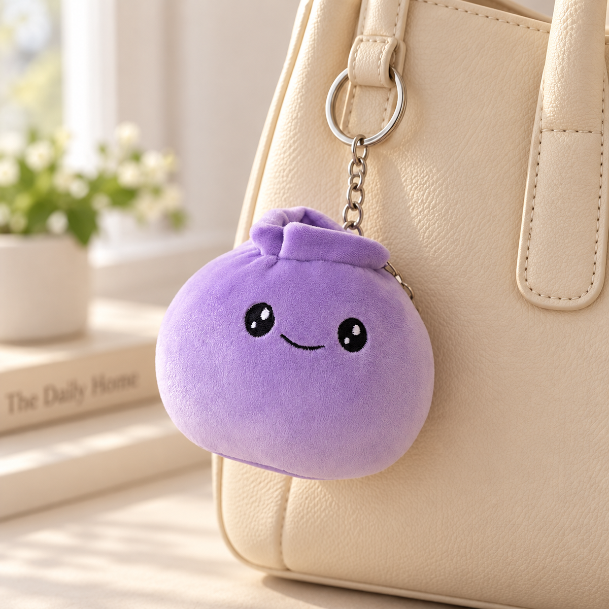 Bao Bun Plush Bag Charm styled on a bag; bag not included.
