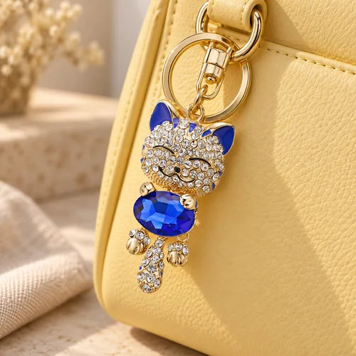 Sparkling Cat Bag Charm styled on a handbag