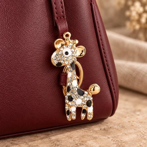 Sparkling Giraffe Charms — Set of 5 styled on a handbag