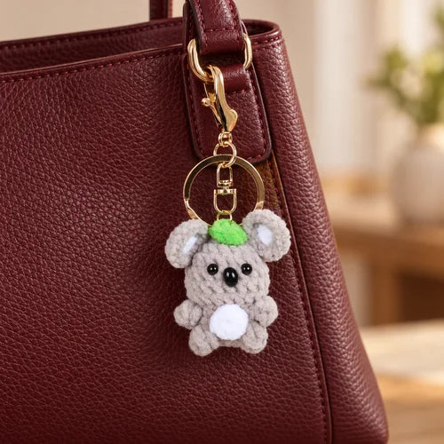 Crochet Koala Charms — Set of 5 styled on a handbag