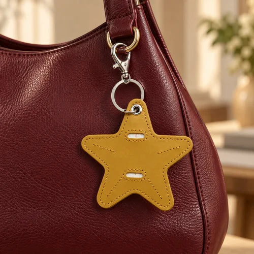 Star Sunglasses Holder Bag Charm – Mustard styled on a handbag
